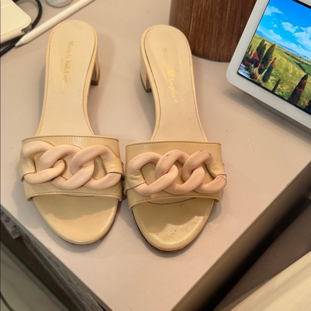 Chain-Link Slide Mules in Cream - Women